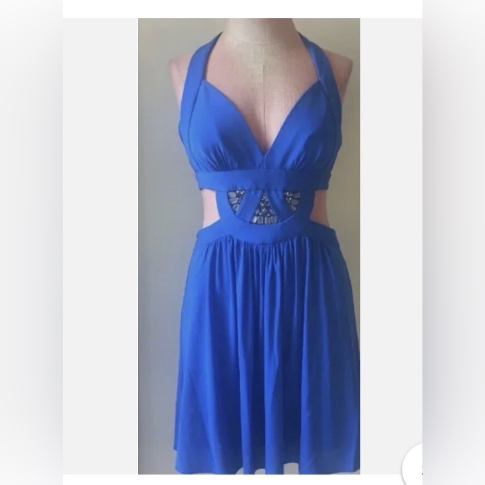 BCBGMaxAzria Sapphire Blue Halter Mini Dress